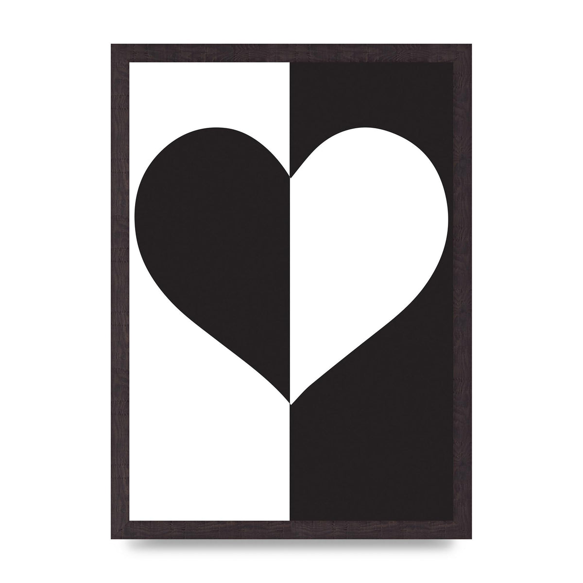 Split Heart Black White Printed Poster - A3 framed
