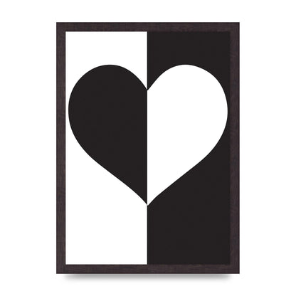 Split Heart Black White Printed Poster - A3 framed