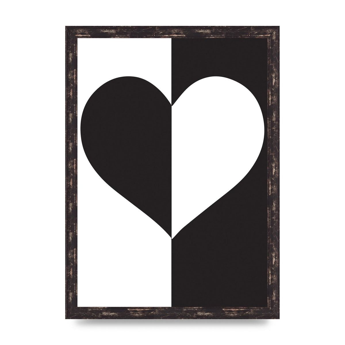 Split Heart Black White Printed Poster - A3 framed