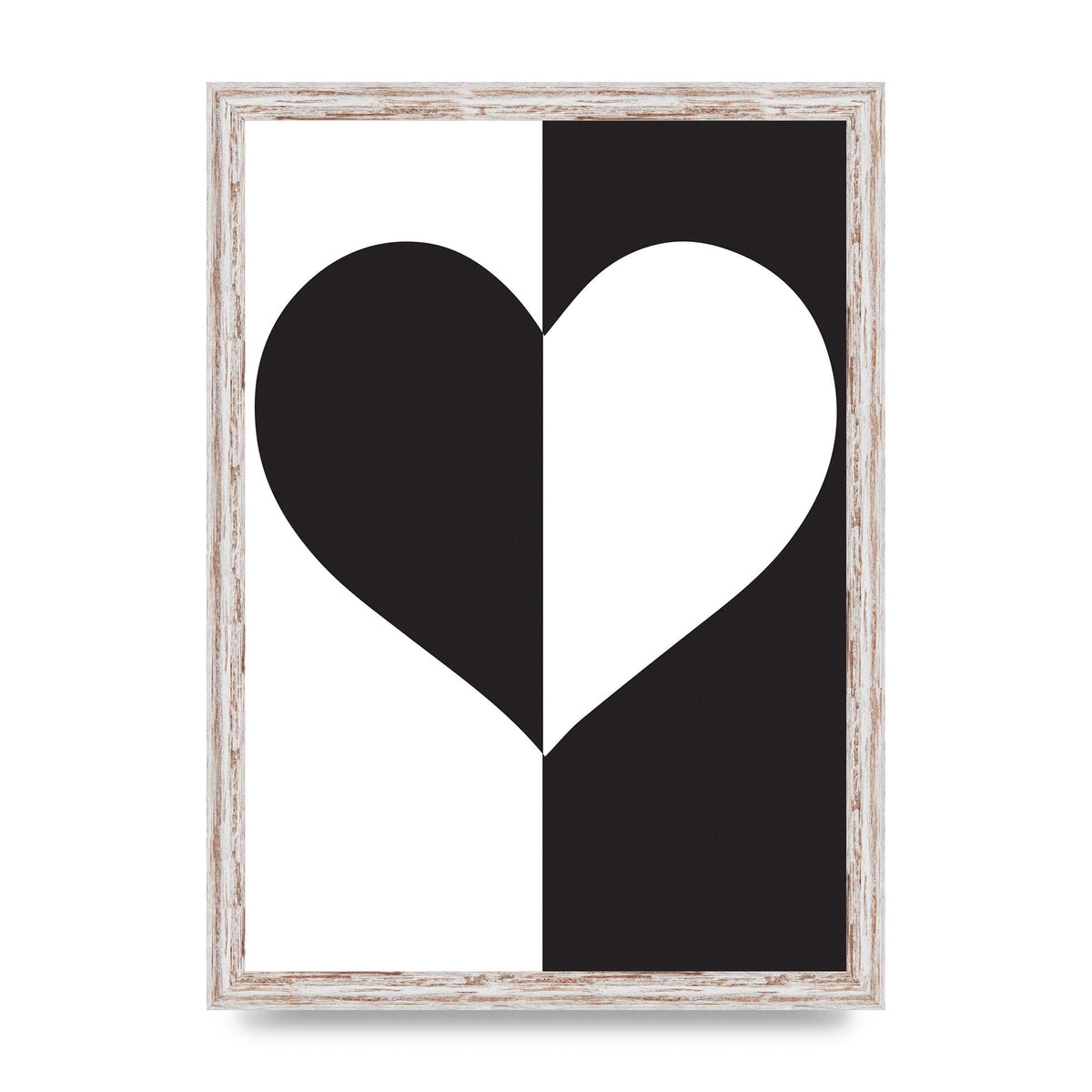 Split Heart Black White Printed Poster - A3 framed