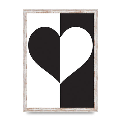 Split Heart Black White Printed Poster - A3 framed