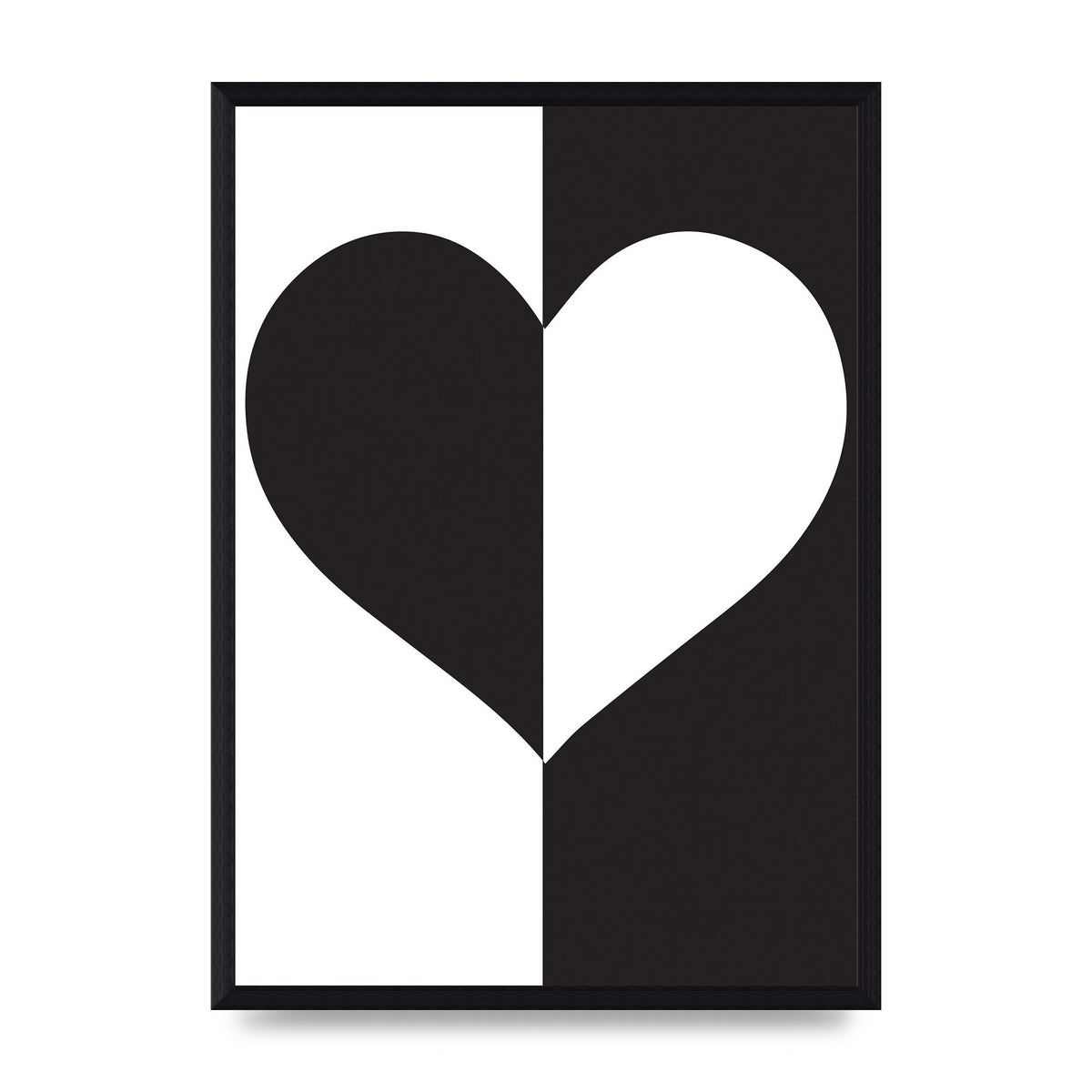 Split Heart Black White Printed Poster - A3 framed