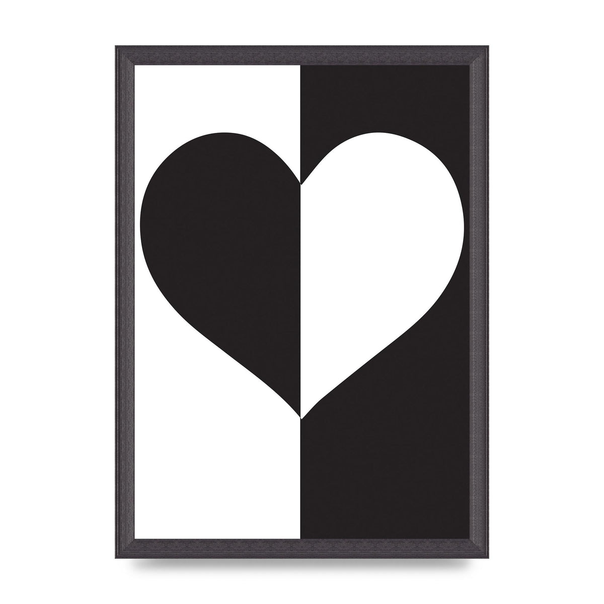 Split Heart Black White Printed Poster - A3 framed