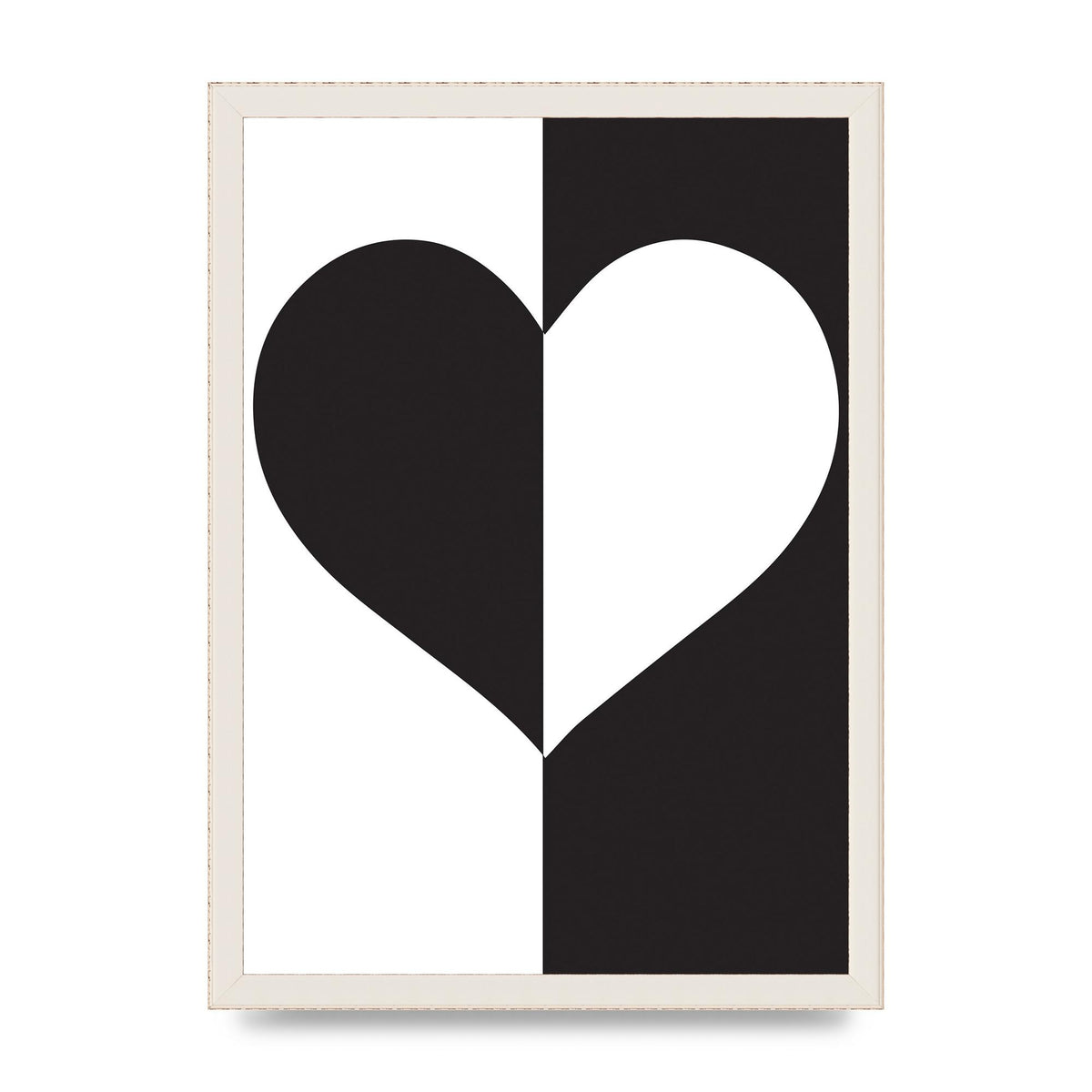 Split Heart Black White Printed Poster - A3 framed