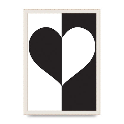 Split Heart Black White Printed Poster - A3 framed