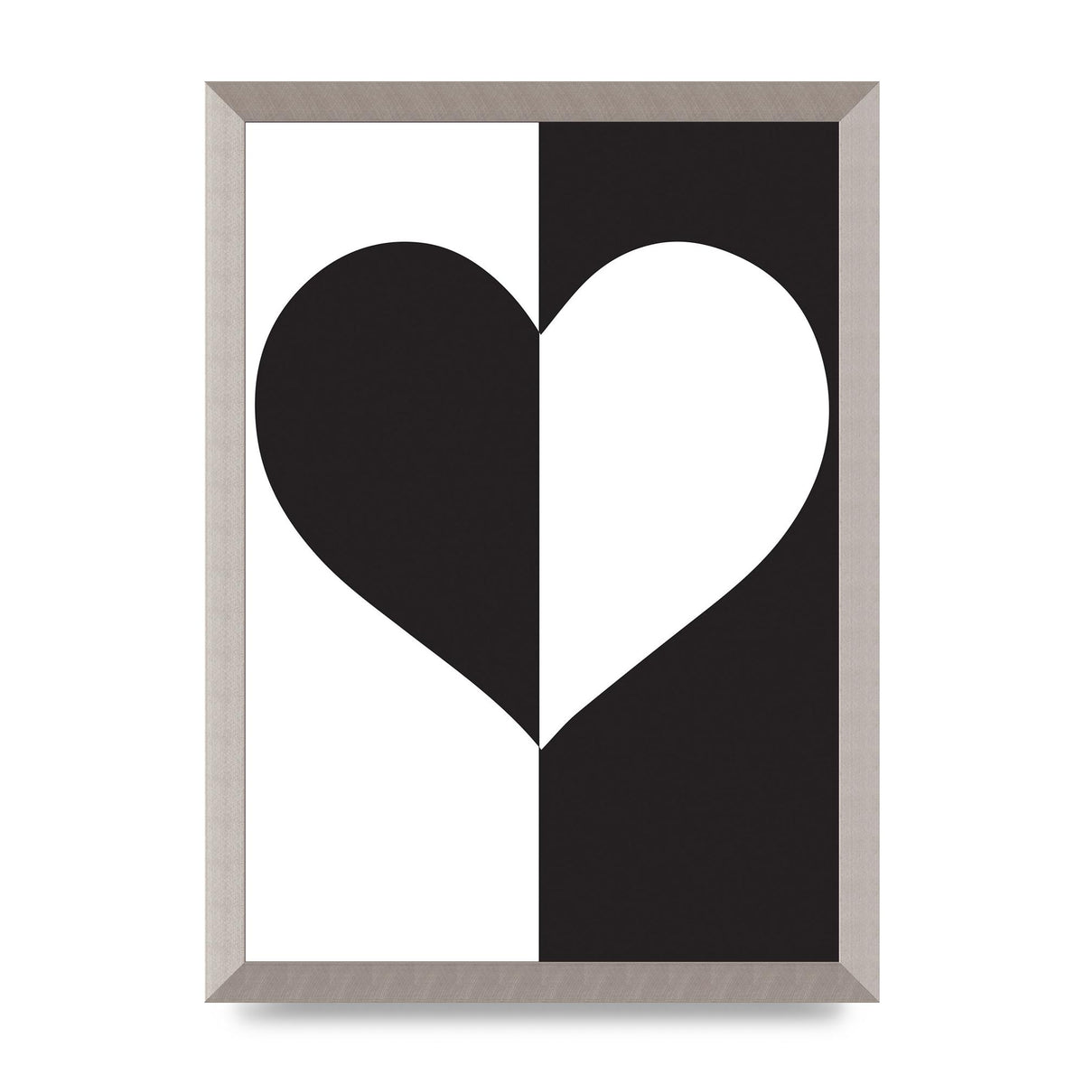 Split Heart Black White Printed Poster - A3 framed