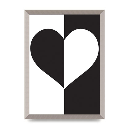 Split Heart Black White Printed Poster - A3 framed