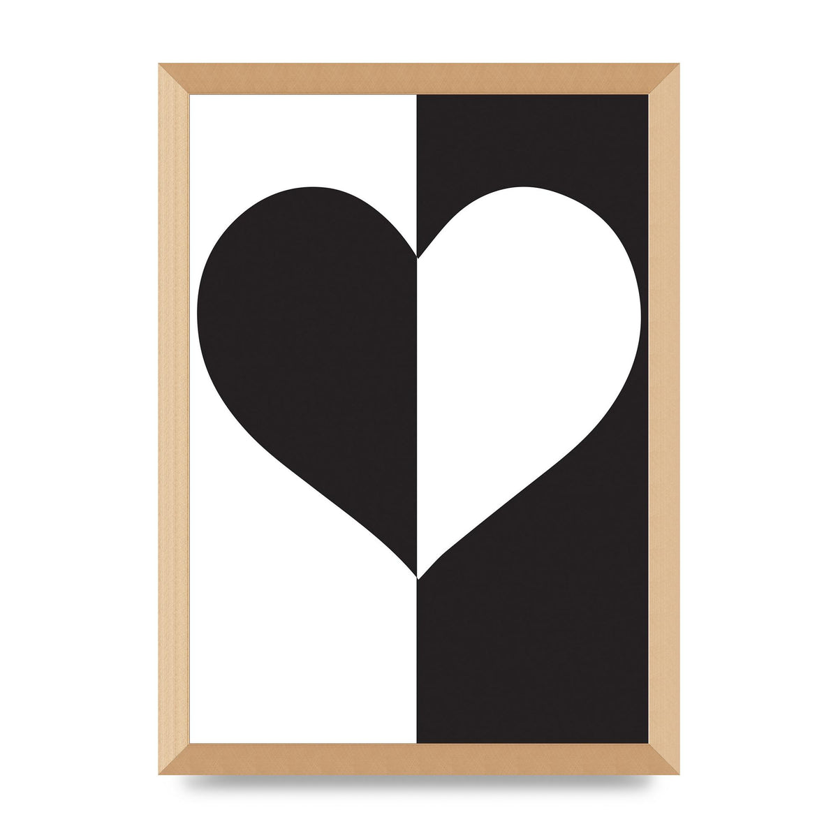 Split Heart Black White Printed Poster - A3 framed