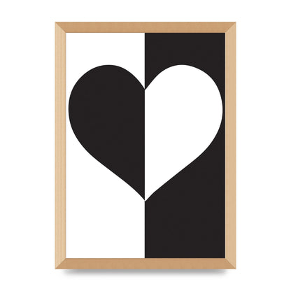 Split Heart Black White Printed Poster - A3 framed
