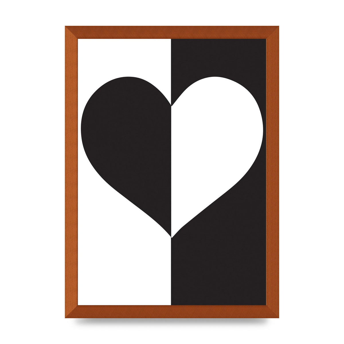 Split Heart Black White Printed Poster - A3 framed