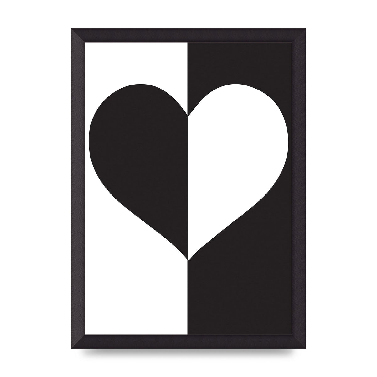 Split Heart Black White Printed Poster - A3 framed