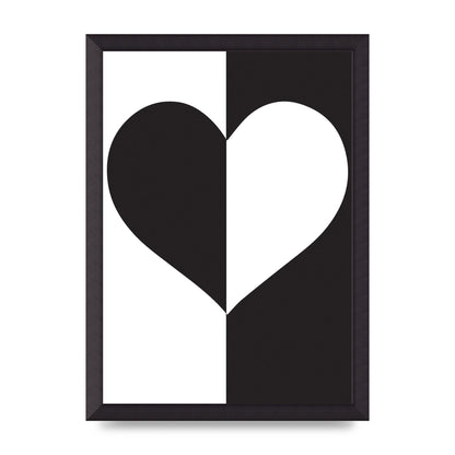 Split Heart Black White Printed Poster - A3 framed