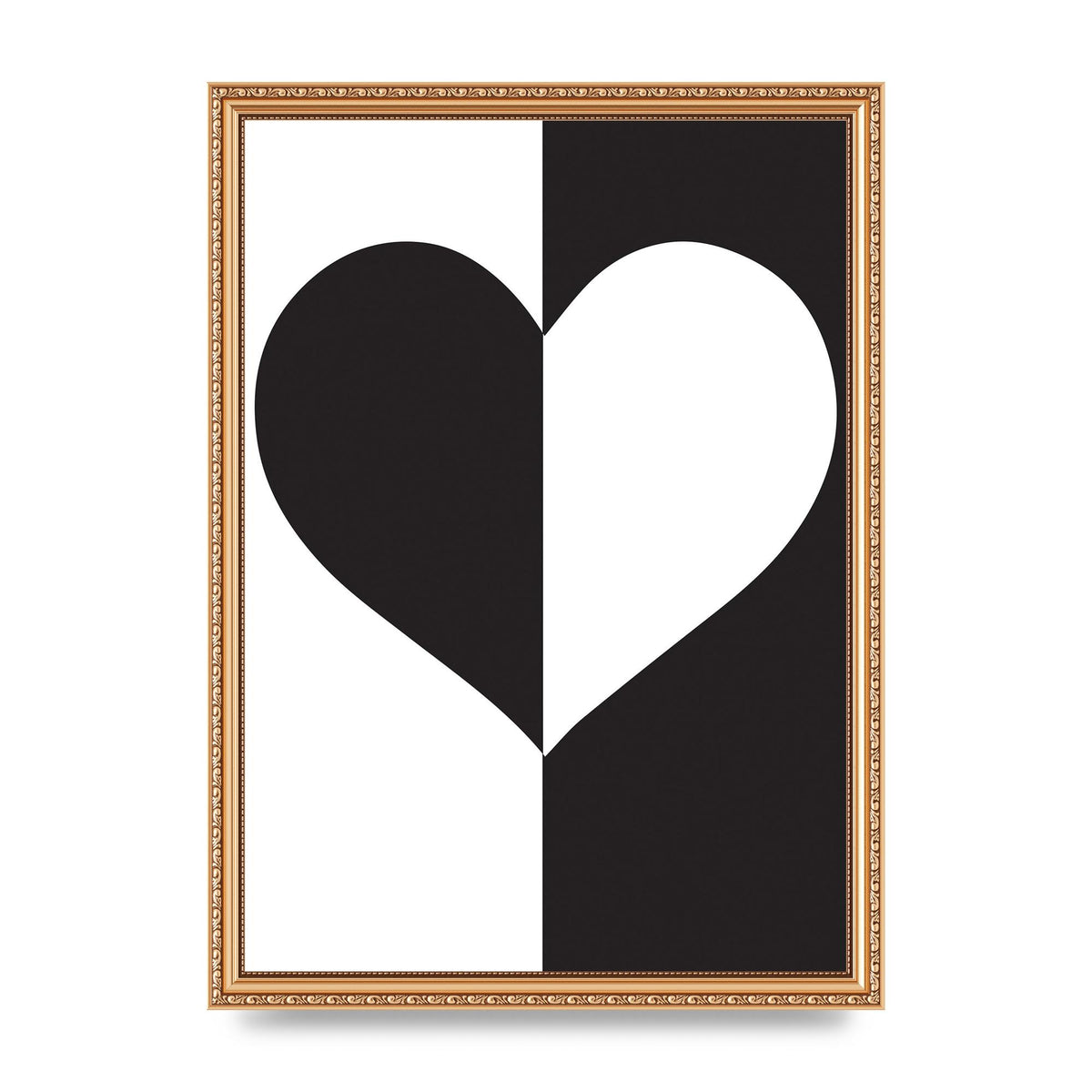 Split Heart Black White Printed Poster - A3 framed