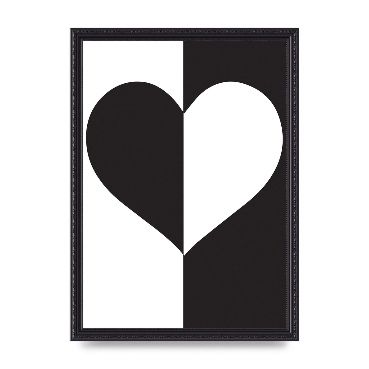 Split Heart Black White Printed Poster - A3 framed