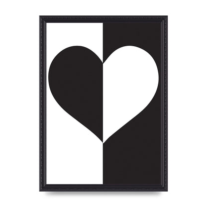 Split Heart Black White Printed Poster - A3 framed