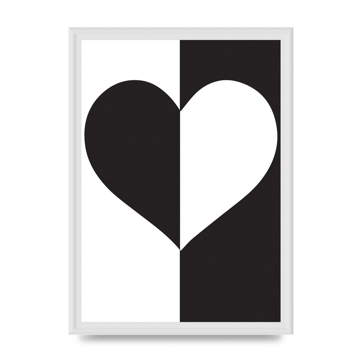 Split Heart Black White Printed Poster - A3 framed