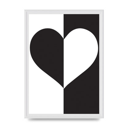 Split Heart Black White Printed Poster - A3 framed