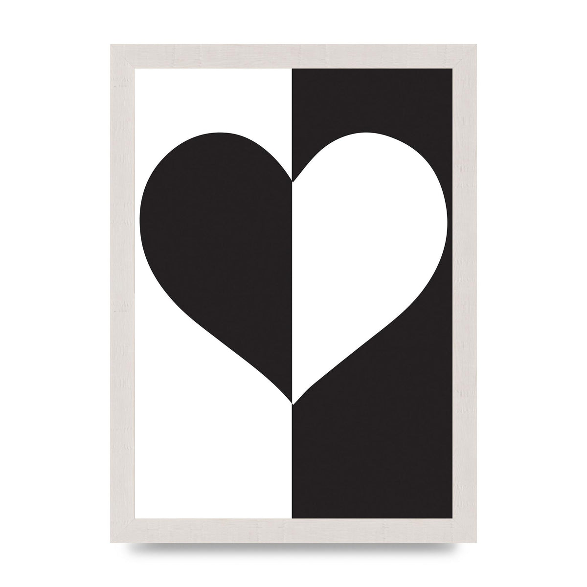 Split Heart Black White Printed Poster - A4 framed