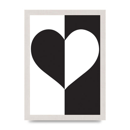 Split Heart Black White Printed Poster - A4 framed