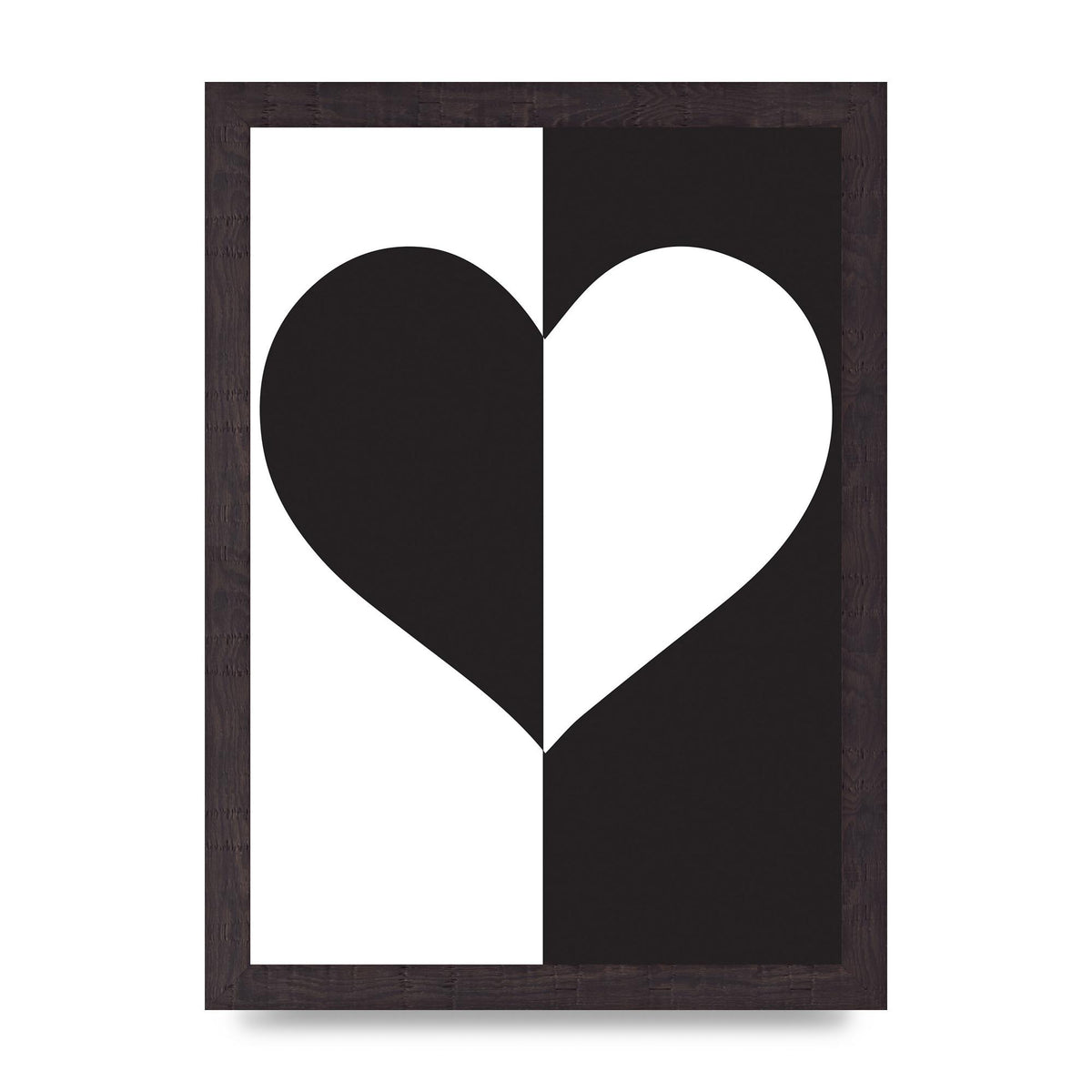 Split Heart Black White Printed Poster - A4 framed