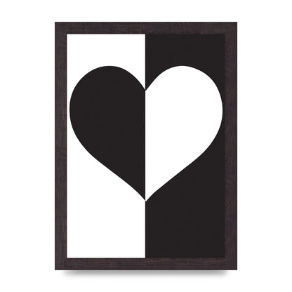 Split Heart Black White Printed Poster - A4 framed