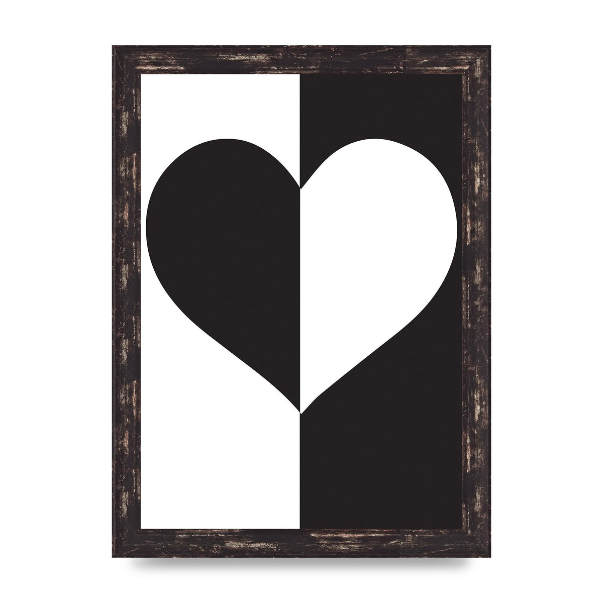 Split Heart Black White Printed Poster - A4 framed