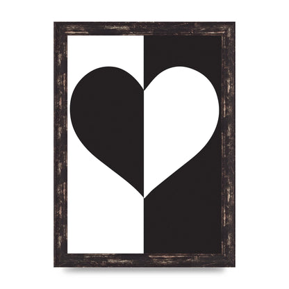 Split Heart Black White Printed Poster - A4 framed