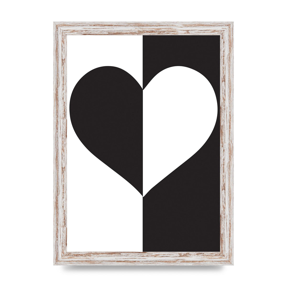 Split Heart Black White Printed Poster - A4 framed