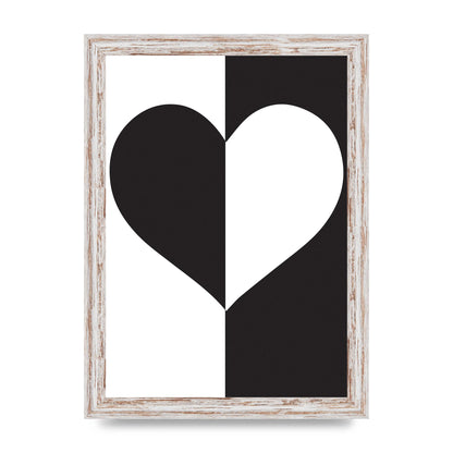 Split Heart Black White Printed Poster - A4 framed