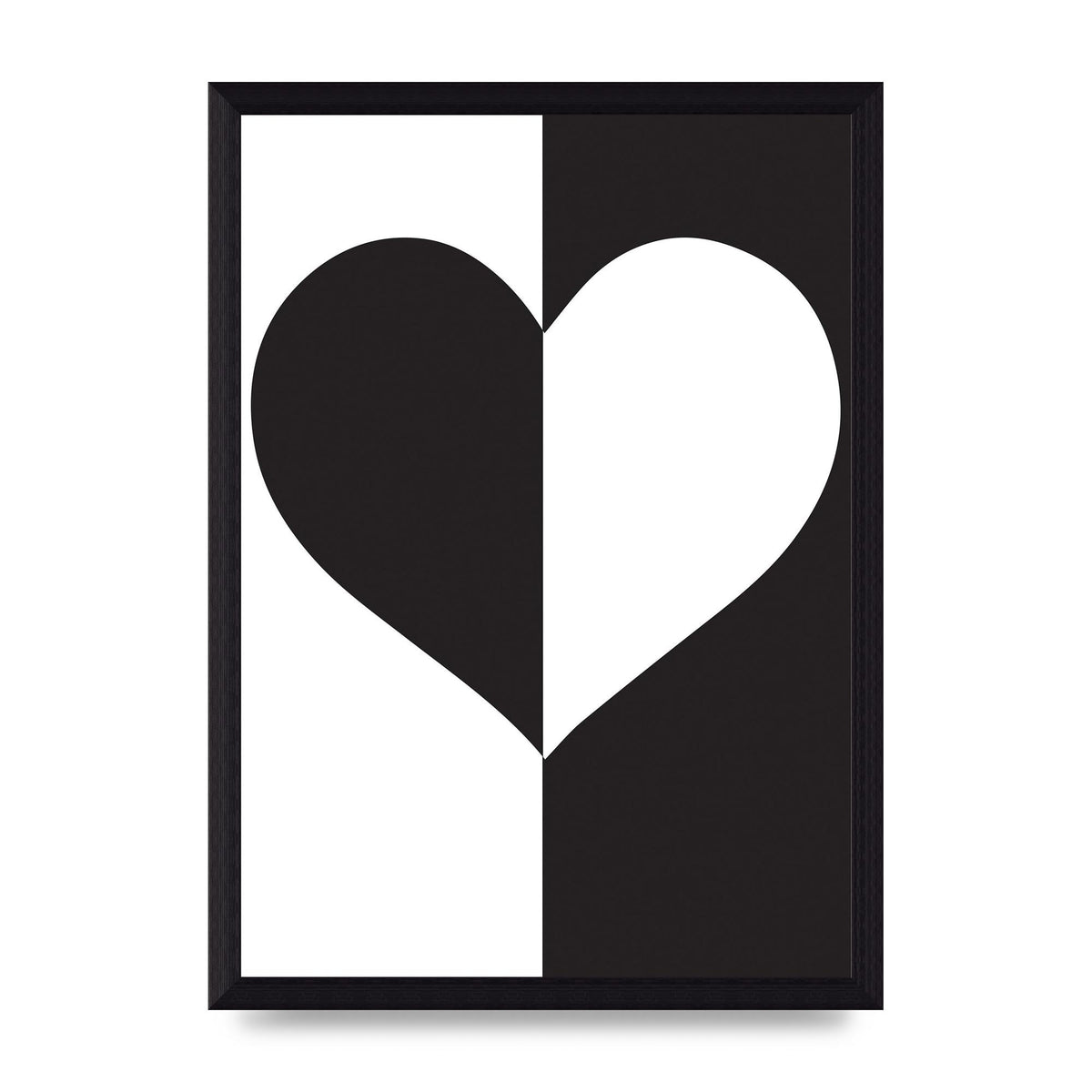 Split Heart Black White Printed Poster - A4 framed