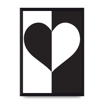 Split Heart Black White Printed Poster - A4 framed