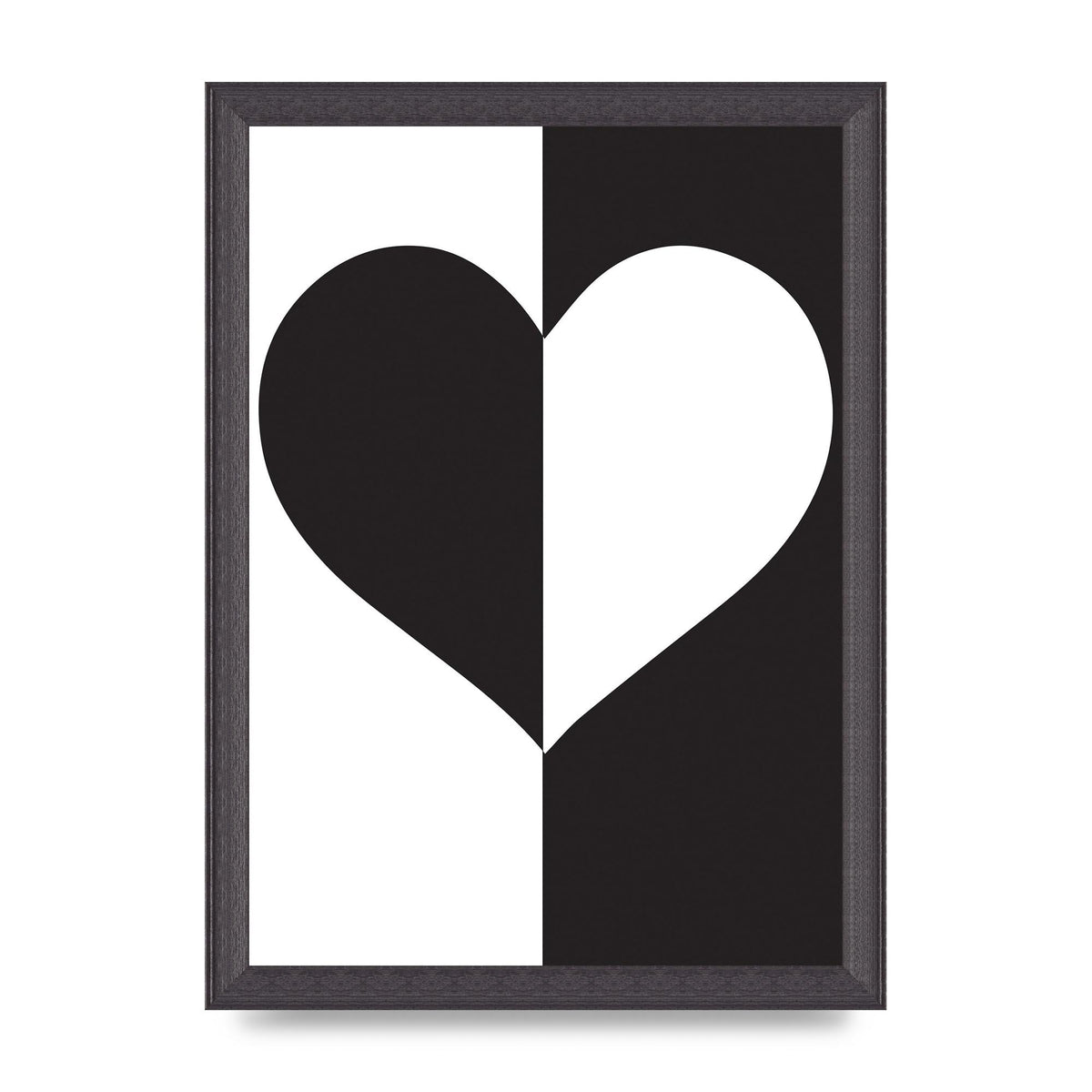 Split Heart Black White Printed Poster - A4 framed