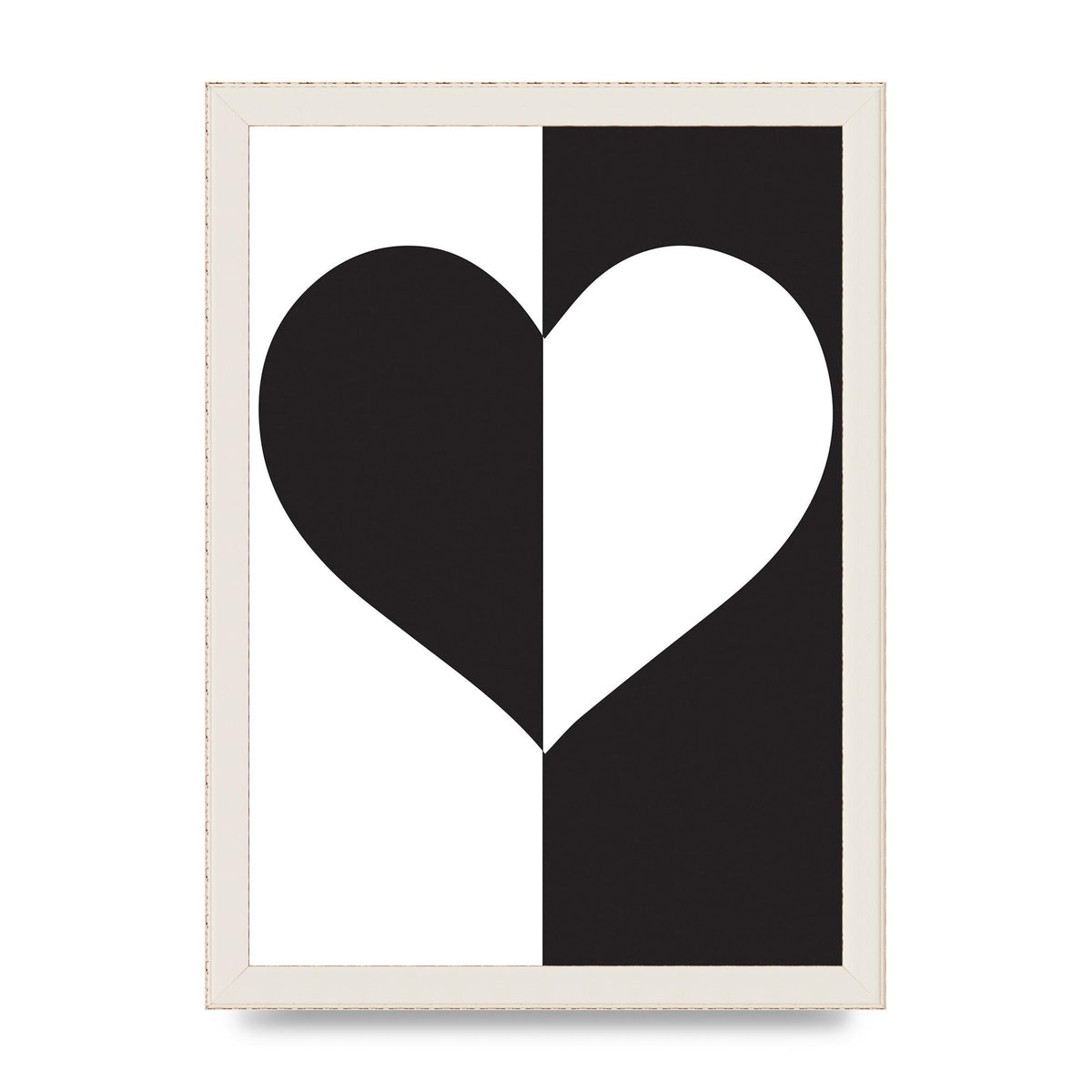 Split Heart Black White Printed Poster - A4 framed