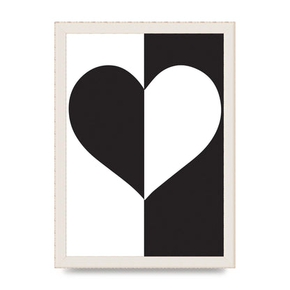 Split Heart Black White Printed Poster - A4 framed