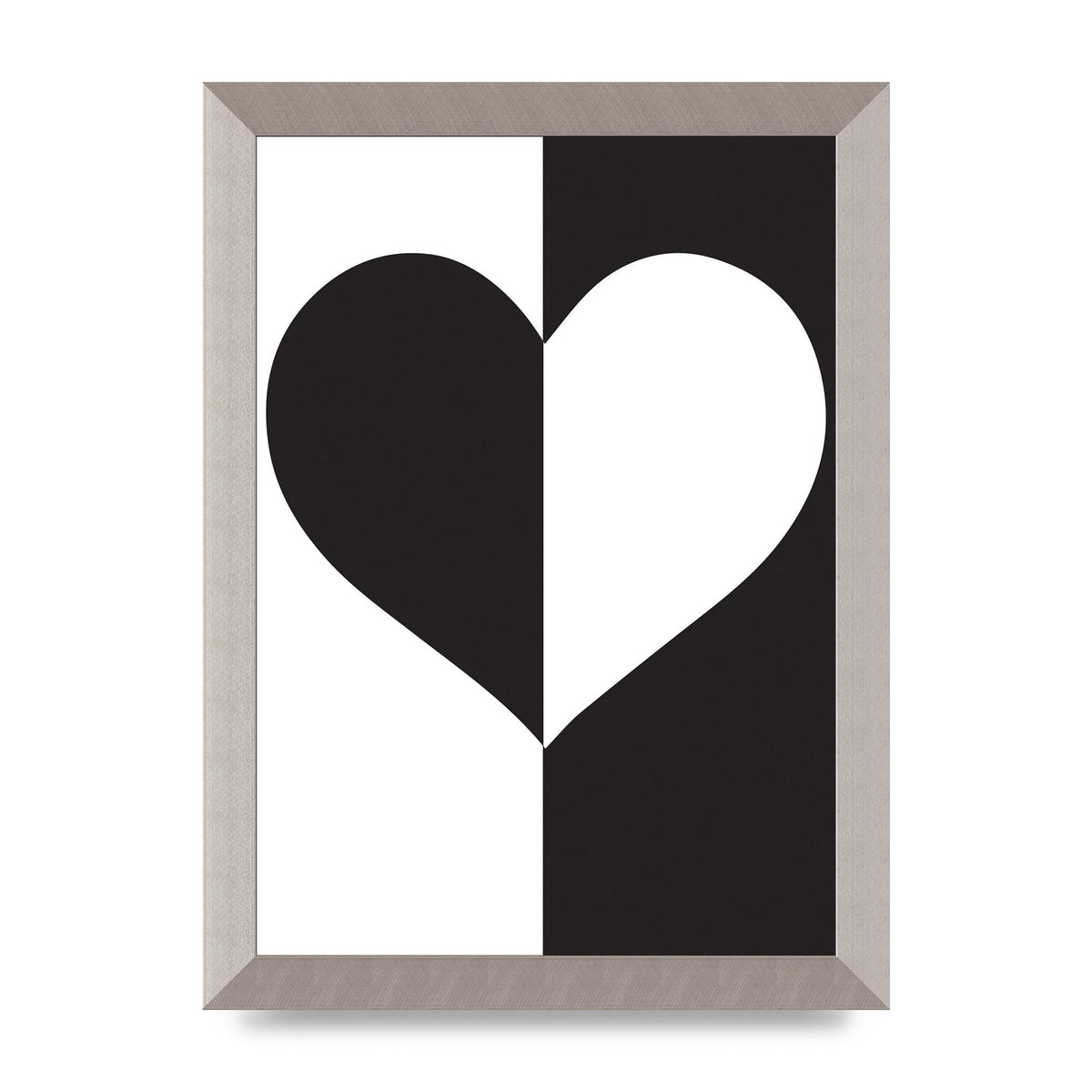 Split Heart Black White Printed Poster - A4 framed