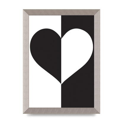 Split Heart Black White Printed Poster - A4 framed