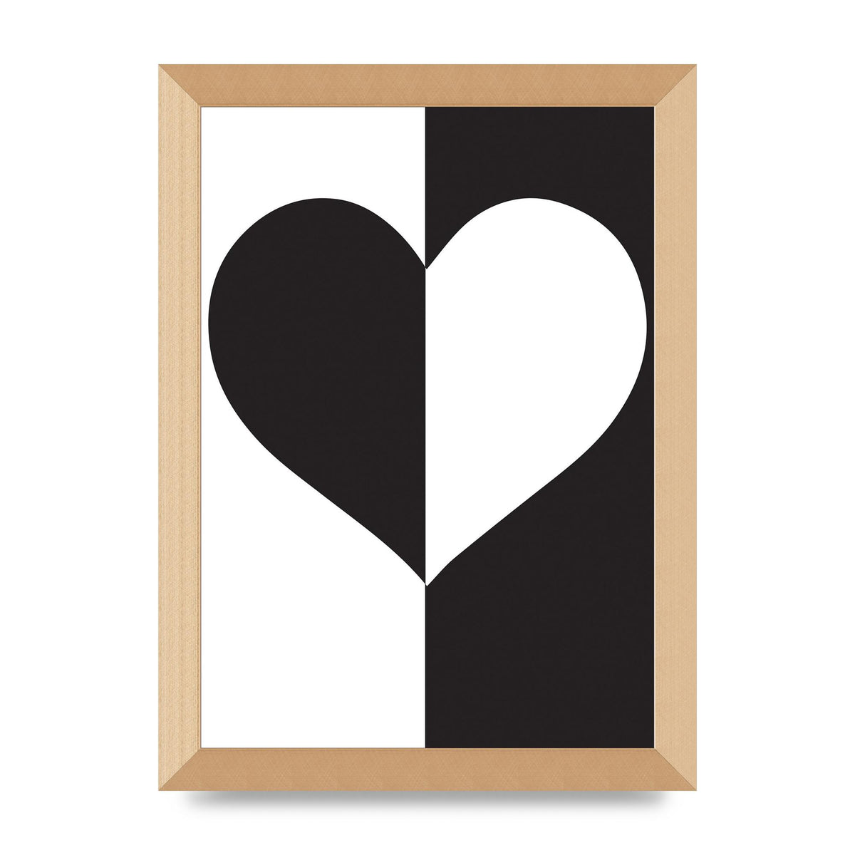 Split Heart Black White Printed Poster - A4 framed