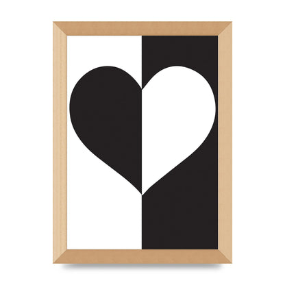 Split Heart Black White Printed Poster - A4 framed