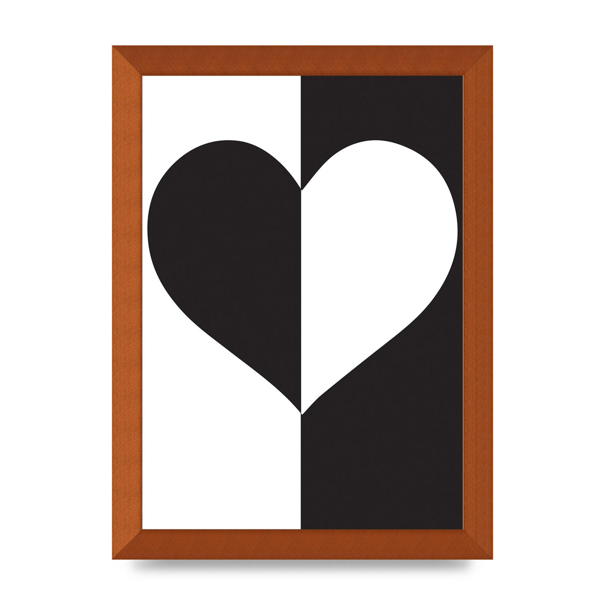 Split Heart Black White Printed Poster - A4 framed