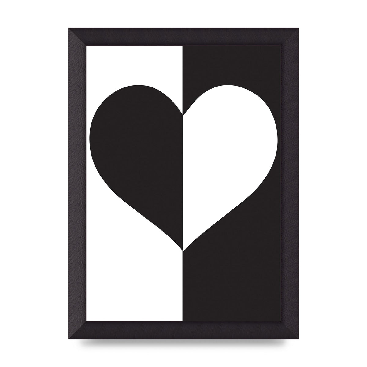 Split Heart Black White Printed Poster - A4 framed