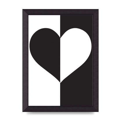 Split Heart Black White Printed Poster - A4 framed