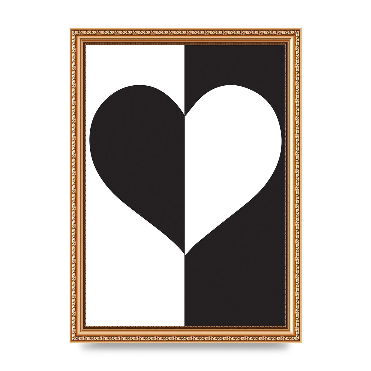 Split Heart Black White Printed Poster - A4 framed
