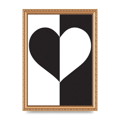 Split Heart Black White Printed Poster - A4 framed