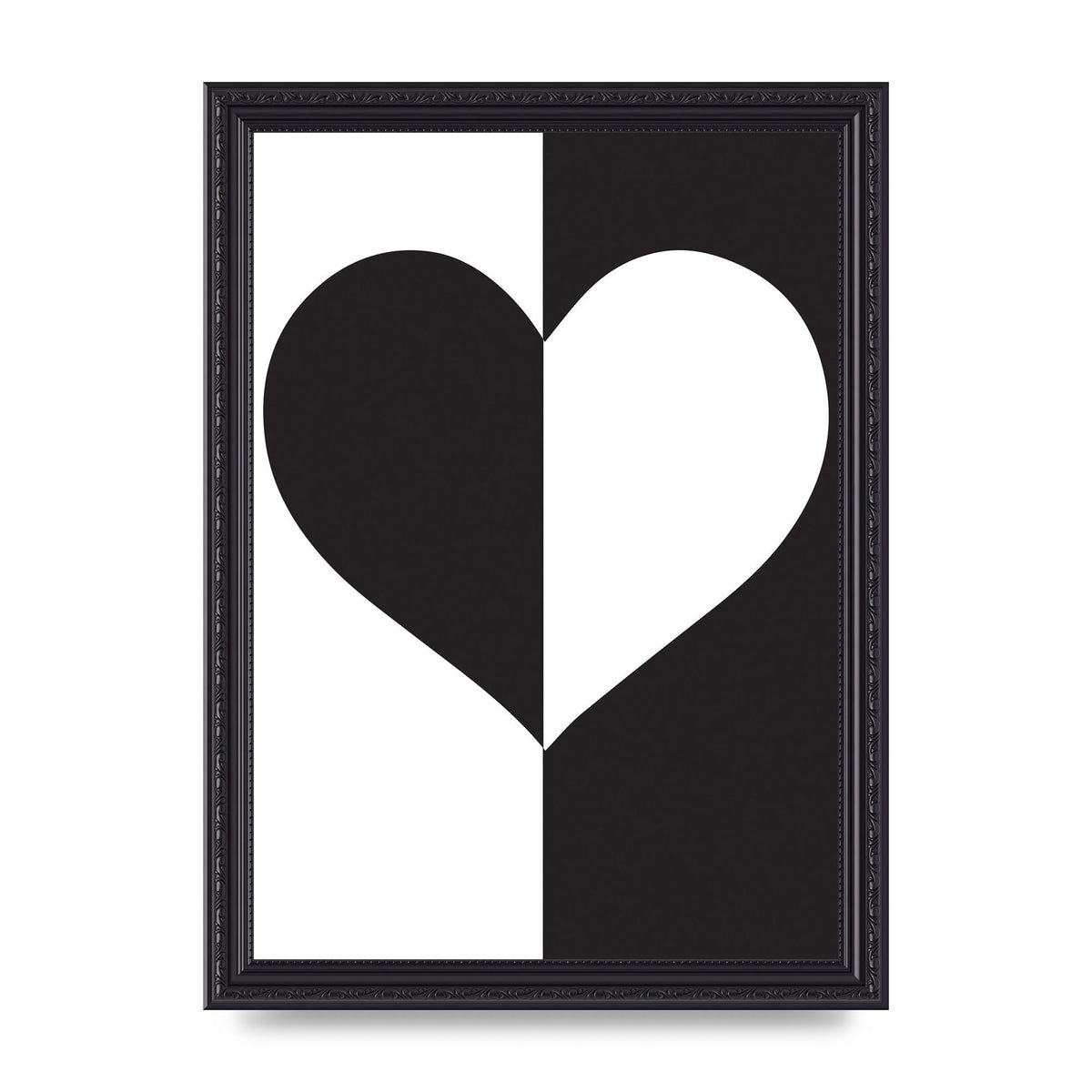 Split Heart Black White Printed Poster - A4 framed