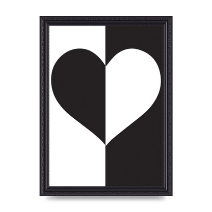 Split Heart Black White Printed Poster - A4 framed