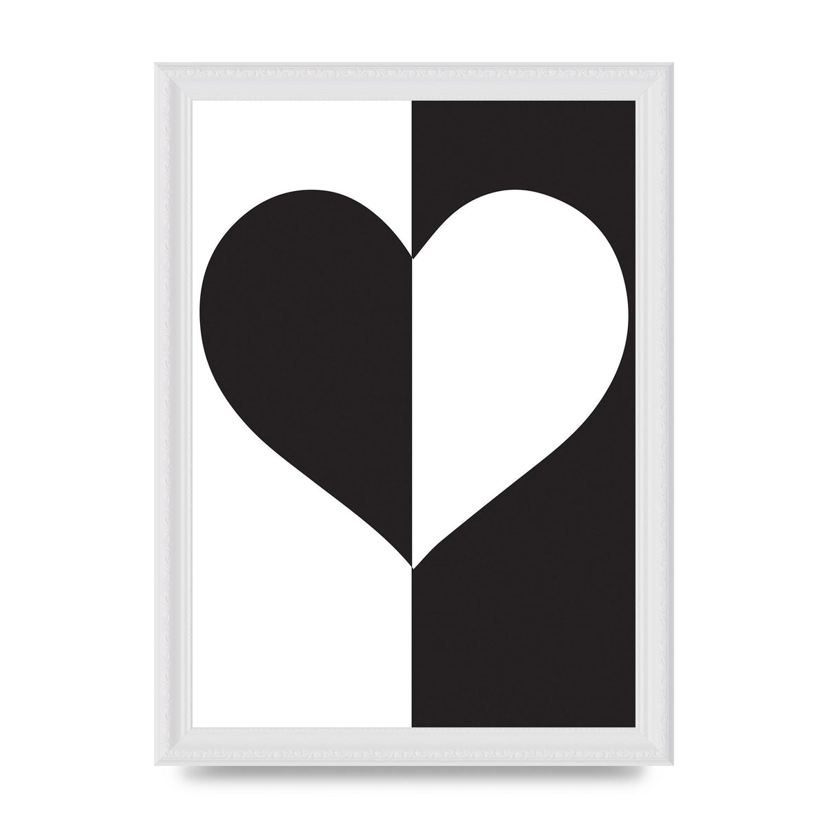 Split Heart Black White Printed Poster - A4 framed