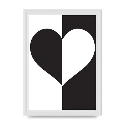 Split Heart Black White Printed Poster - A4 framed