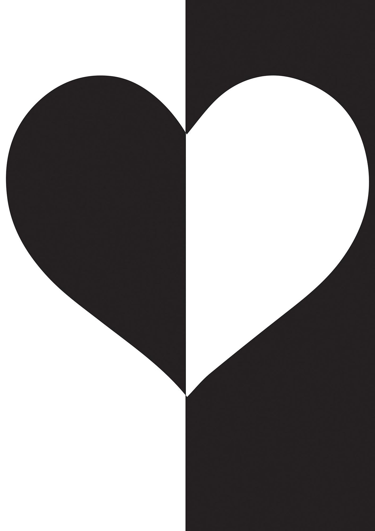 Split Heart Black White Printed Poster - detail