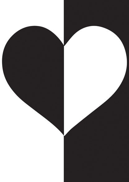 Split Heart Black White Printed Poster - detail