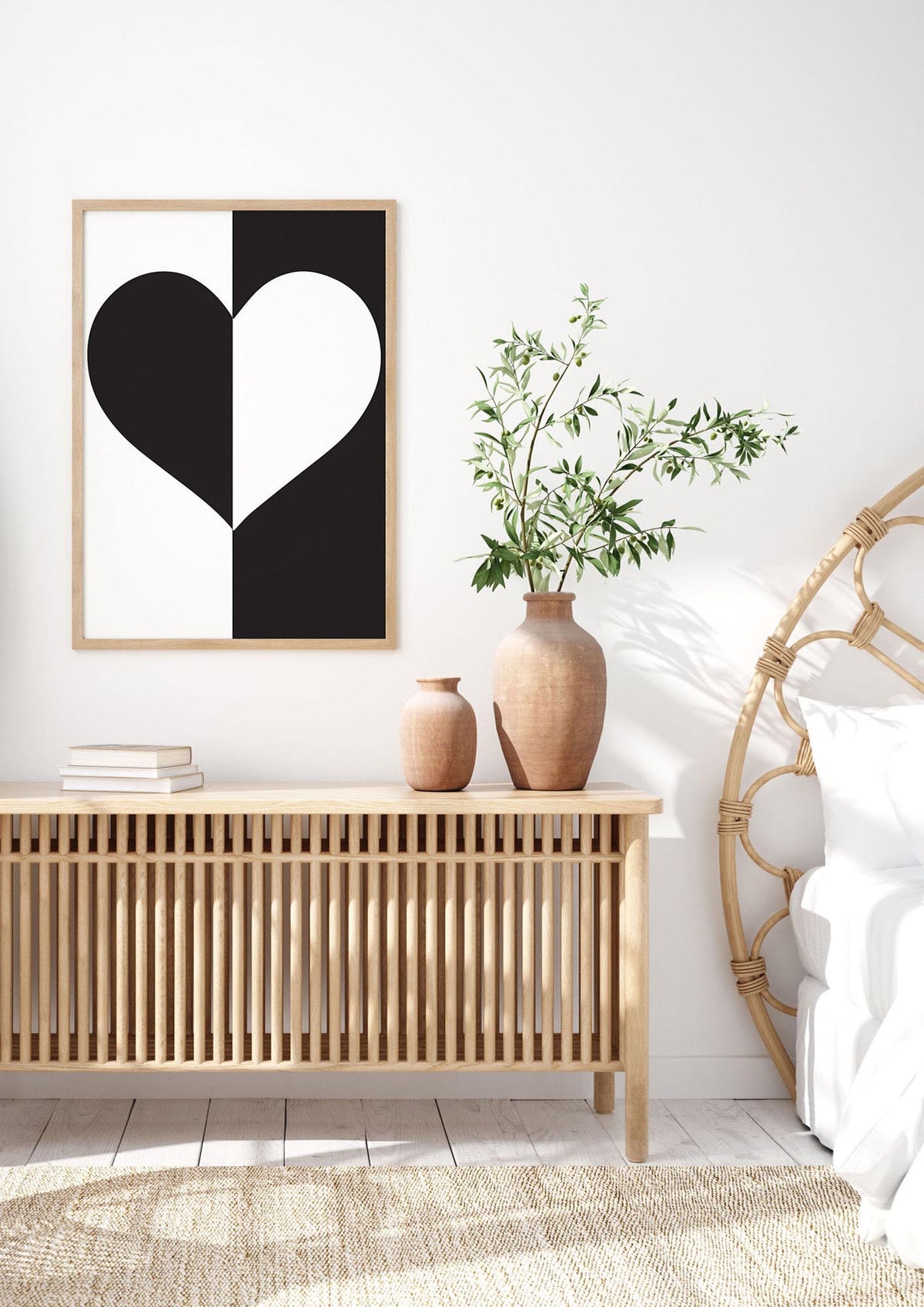 Split Heart Black White Printed Poster - bedroom 3
